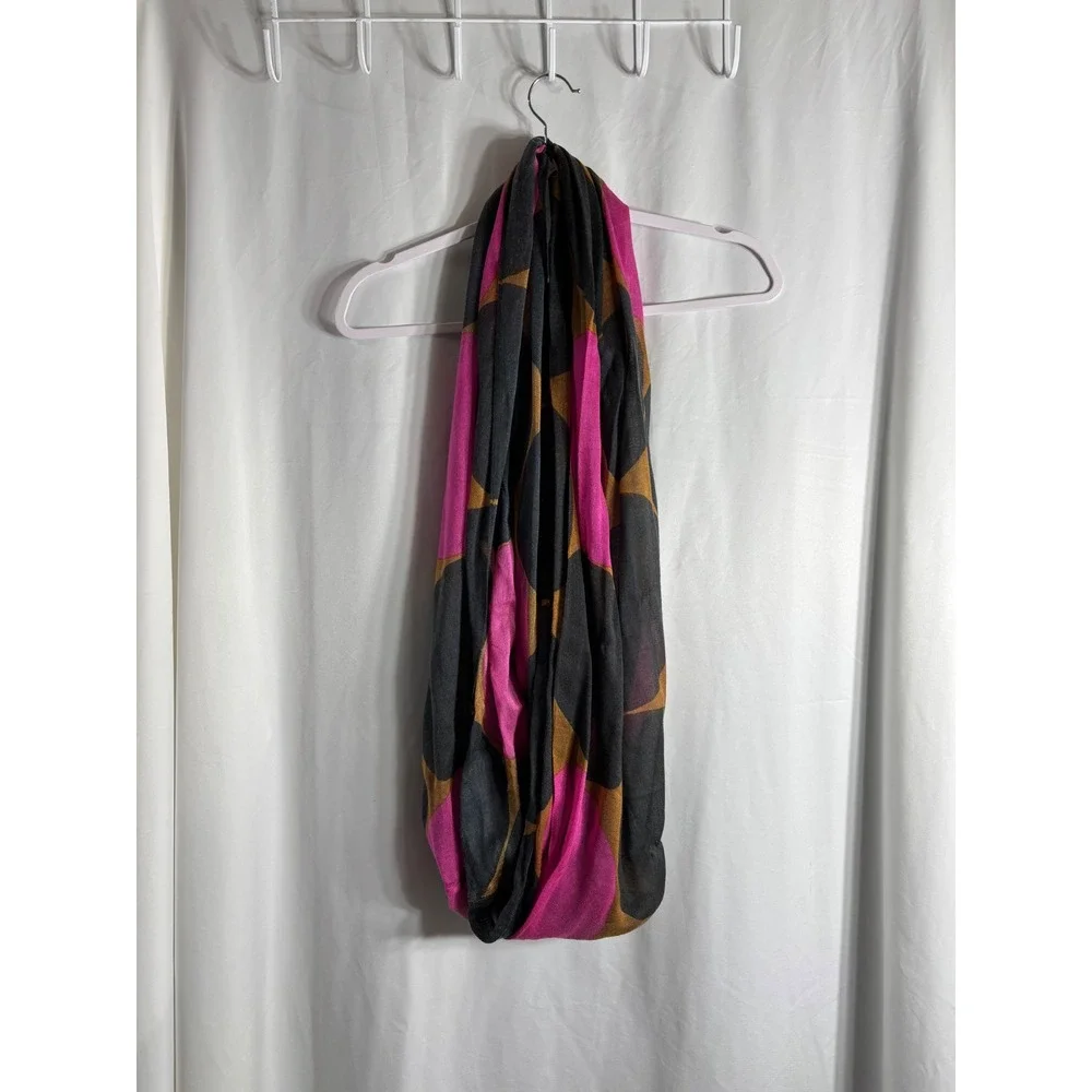 Infinity‎ Scarf Large Circles Pattern Pink Black Gold Lightweight Loop